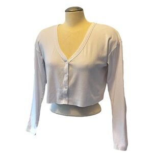 Kawalla Tee Long Sleeve Ribber Full Button Up Cropped Tee in White